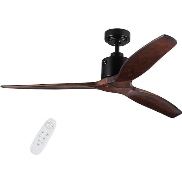 52 in. Indoor Antique Brown Remote Flush Low Profile Ceiling Fan with Solid Wood Blade (without Light)