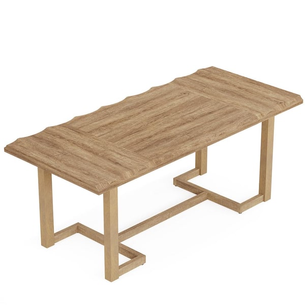 BYBLIGHT Moronia 62.25 in. W Rectangular Light Brown Wood Computer Desk with Solid Wood Trestle for Home Office