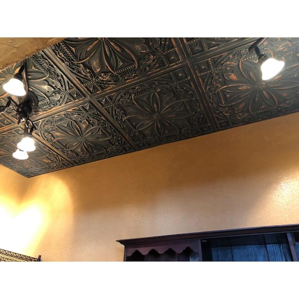 Milan Graphite Gold 2 ft. x 2 ft. Decorative PVC Glue Up Faux Tin Ceiling Tile (40 sq. ft./case)