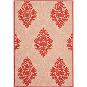 Courtyard Natural/Red 4 ft. x 6 ft. Floral Indoor/Outdoor Patio  Area Rug