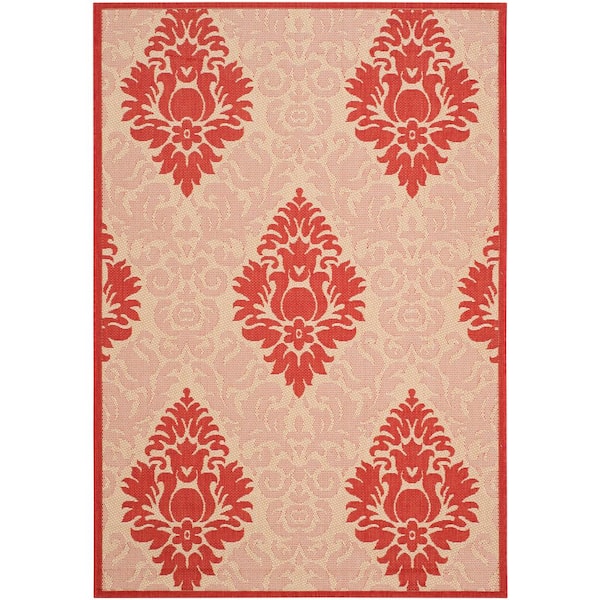 SAFAVIEH Courtyard Natural/Red 4 ft. x 6 ft. Floral Indoor/Outdoor Patio  Area Rug