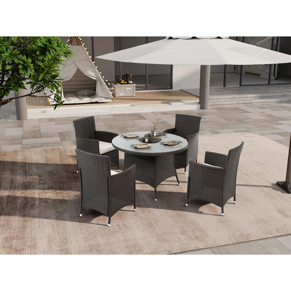 5-Piece Patio Brown Wicker Rattan Outdoor Conversation Sofa Furniture Set w
