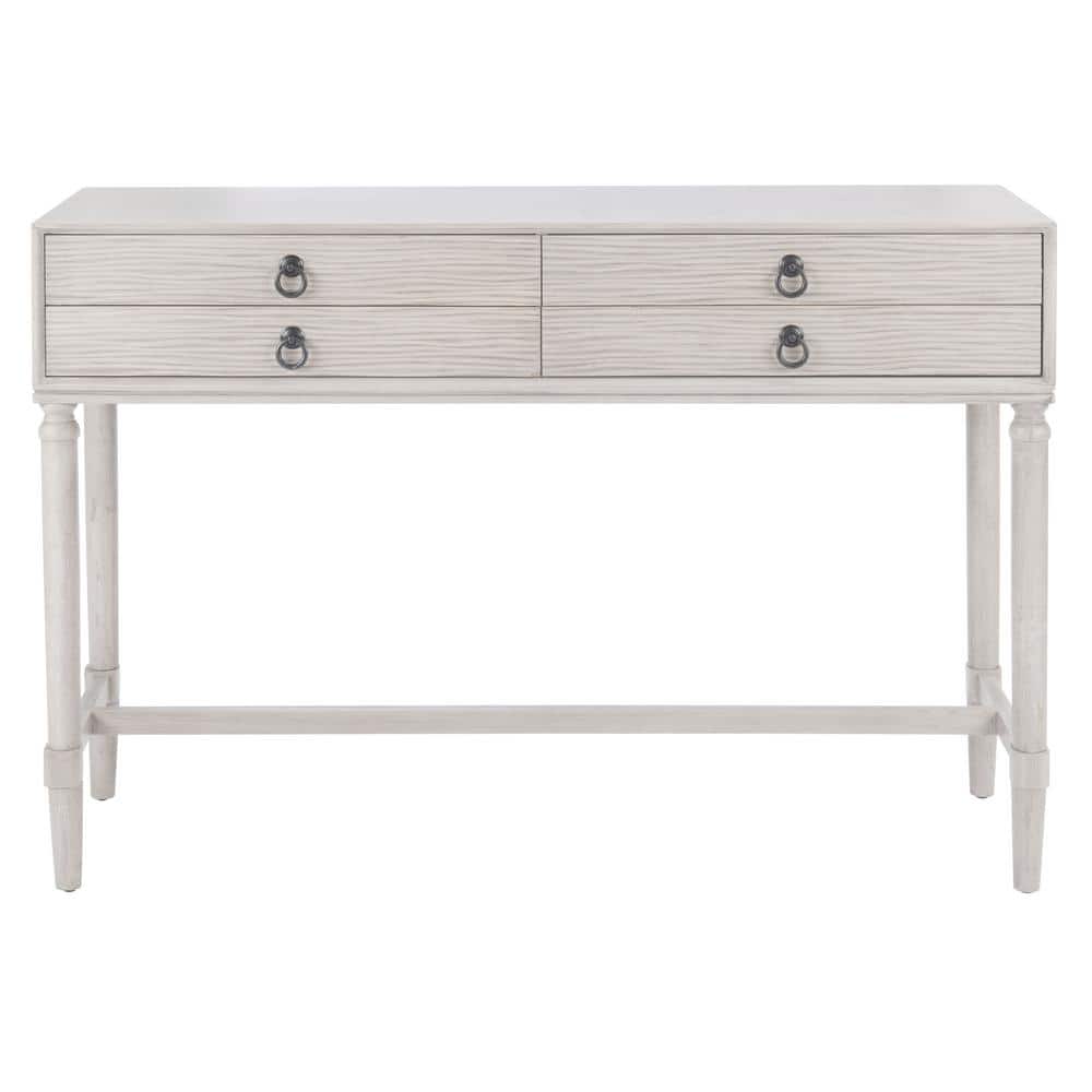 Aliyah Greige Wood and Metal 4-Drawer Console Table with Storage