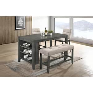 Raul 4-Piece Rectangular Light Gray Wood Top Counter Height Dining Table Set with 2-Chairs and 1-Bench