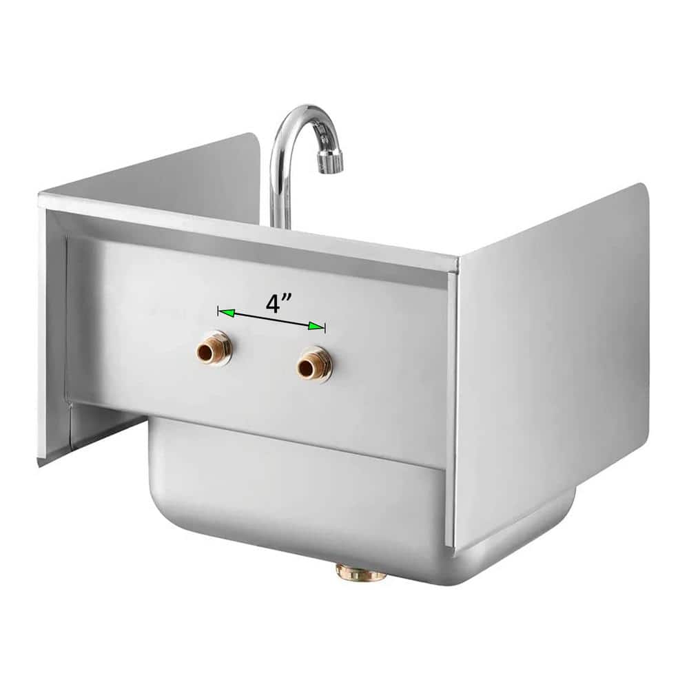 17in Stainless Steel Wall Mounted Hand Sink with Gooseneck Faucet