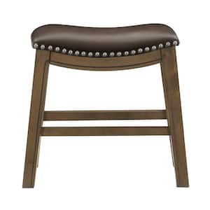 Pecos 19 in. Brown Wood Dining Stool with Brown Faux Leather Seat