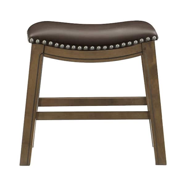 Pecos 19 in. Brown Wood Dining Stool with Brown Faux Leather Seat