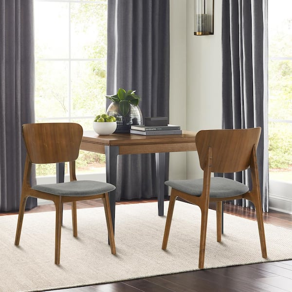 Armen Living Kalia Charcoal Fabric Upholstered Wood Armless Dining Chair Set of 2 with Open Back