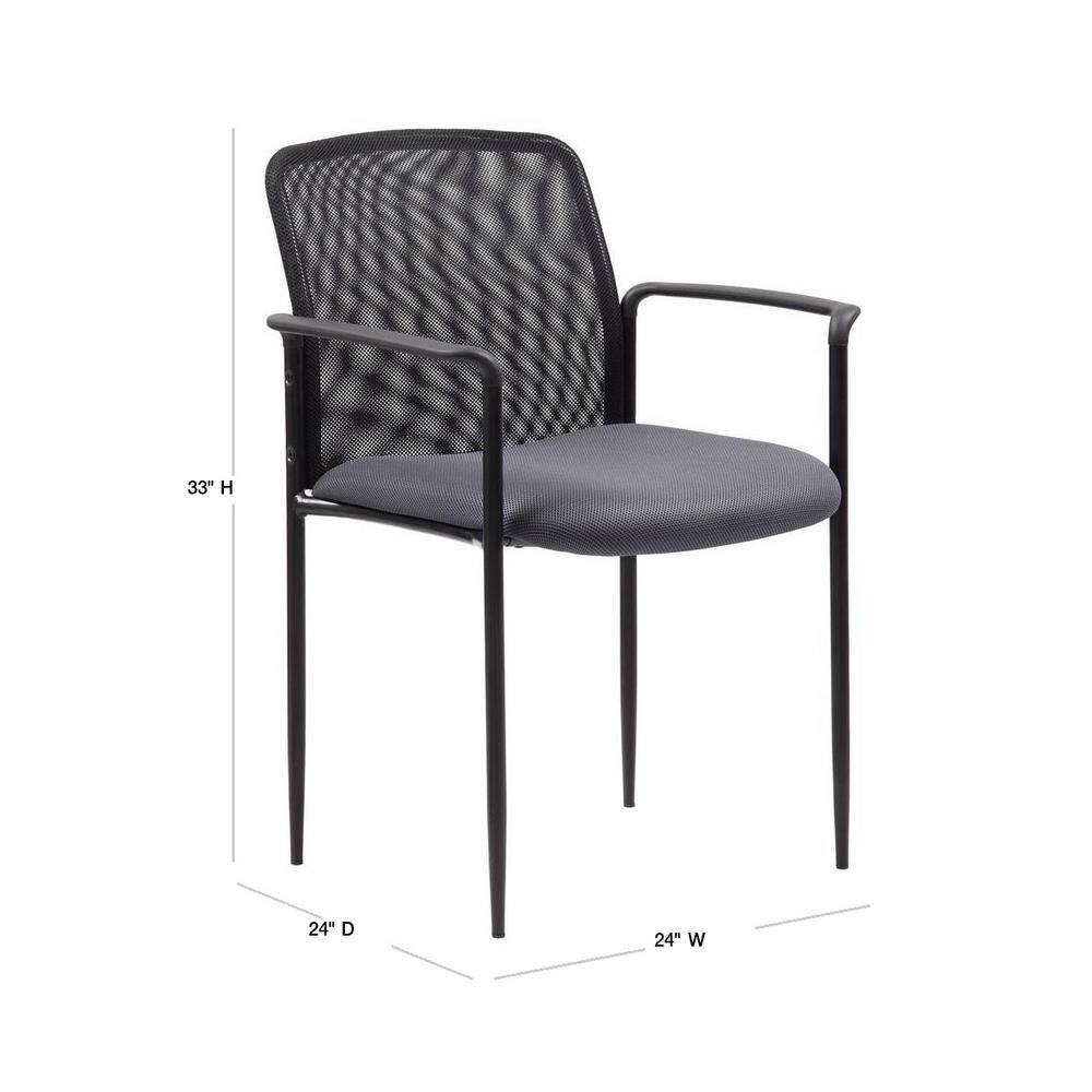 Contemporary Gray Mesh Stacking Guest Chair with Metal and Wood Accents