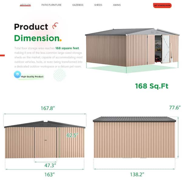 14 ft. W x 12 ft. D Metal Shed with Double Lockable Doors (168 Sq. Ft.)