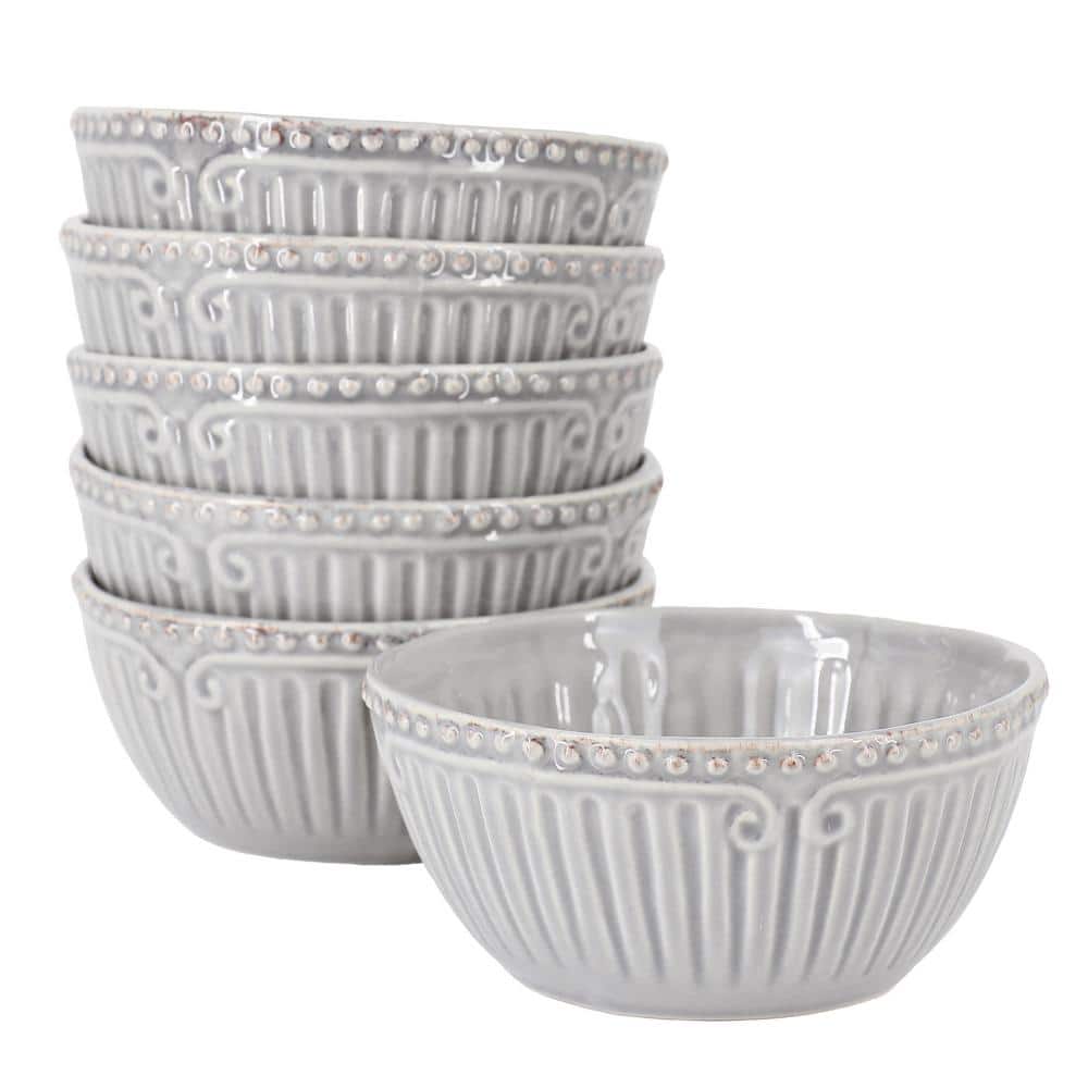Capri 6-Piece 16oz. 6-in. Stoneware Embossed Cereal Bowl Set in Grey