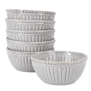 Capri 6-Piece 16 oz. 6 in. Stoneware Embossed Cereal Bowl Set in Grey