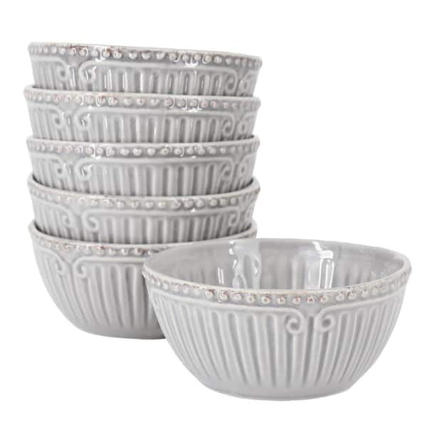 Unbranded Capri 6-Piece 16oz. 6-in. Stoneware Embossed Cereal Bowl Set in Grey