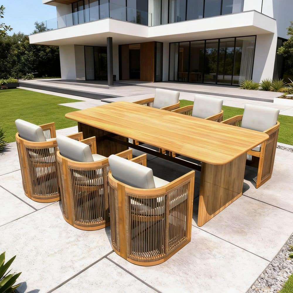 アッシュ 5個セット DIRECT WICKER Numa Natural 7-Piece Acacia Wood Rectangular Outdoor