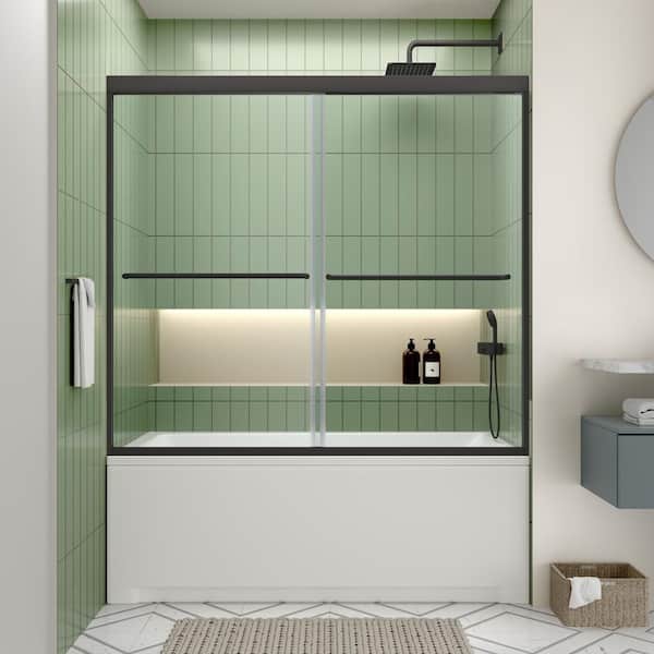 Streamline Havasu 60 in. W x 58 in. H Sliding Bathtub Door, CrystalTech Treated 1/4 in. Tempered Clear Glass, Matte Black Hardware