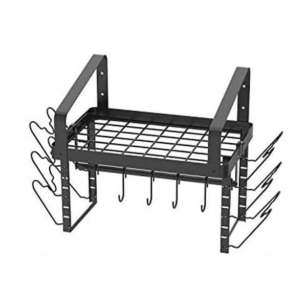 Black Wall Mounted Pot Rack Organizer with Towel Bar and Pan Lid Holder Kitchen Hanging Shelves 12 Hooks Set of 2