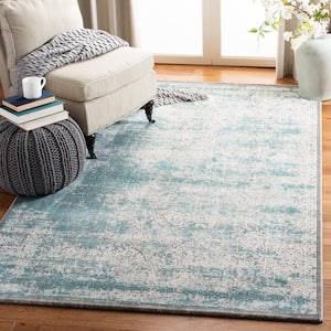 Passion Turquoise/Ivory Doormat 3 ft. x 5 ft. Distressed Border Area Rug