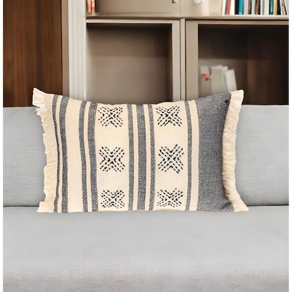HomeRoots Beige, Black Solid Polyester 14 in. x 20 in. Throw Pillow