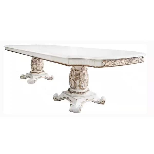 Antoine Pearl White and Gold Wood 48 in. 4-Legs Dining Table Seats-12