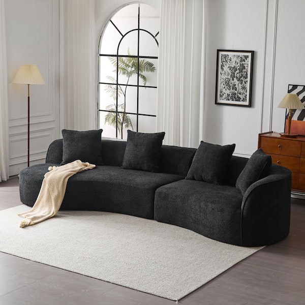 CHRISTOPHER KNIGHT HOME Haven 126.25 in. Modern Boucle Fabric Upholstered 5-Seater Sectional Sofa in. Black with Pillows, Full Foam