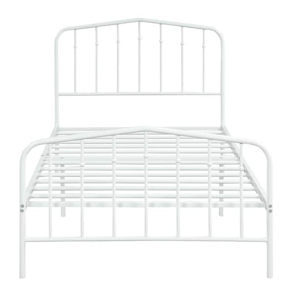 Z-joyee White Twin Size Metal Platform Bed with Headboard and Footboard