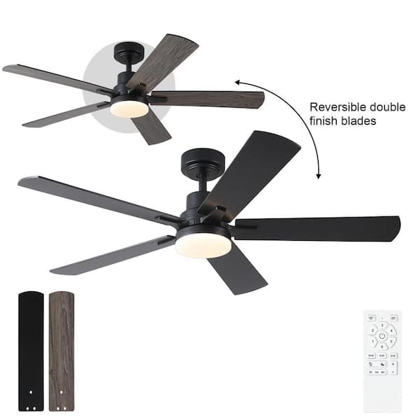 Kaleido 52 in. Indoor Matte Black 3-Colors Integrated LED Ceiling Fan with Light and Remote Control