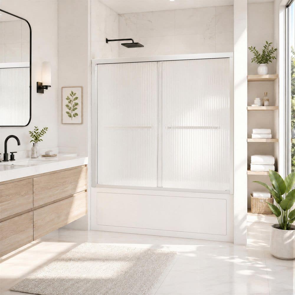 56 in. - 60 in. W x 58 in. H Double Sliding Framed Tub Shower Door in Chrome with Fluted Glass price history on PriceWatchPro