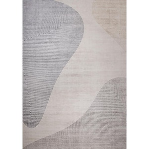 Minimalist Abstract Geometric Beige Brown 7 ft. x 10 ft. Indoor Soft Area Rug