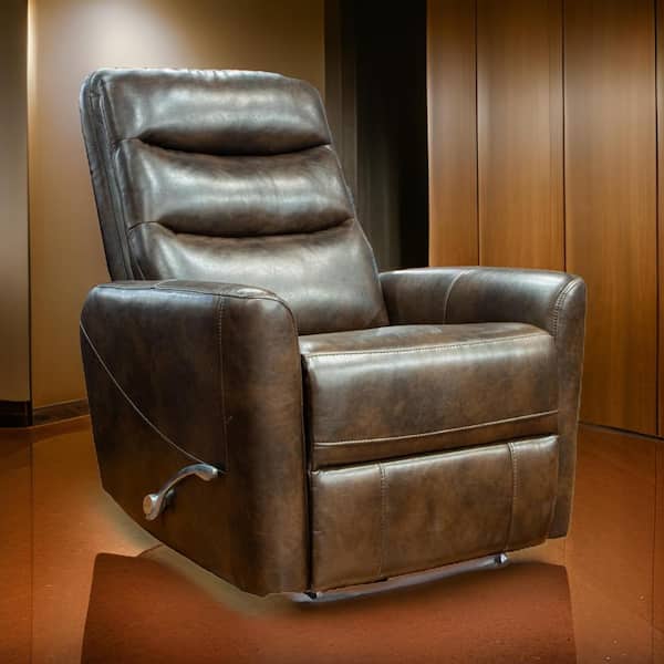 Benjara Luxury Plush Brown Faux Leather Swivel Manual Recliner