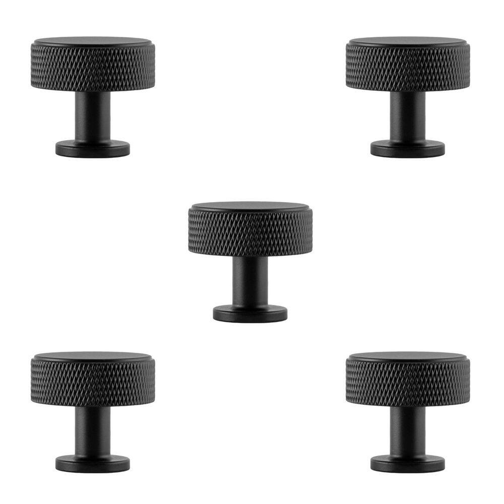 Matte Black Round Knurled Cabinet Knob with Mounting Hardware