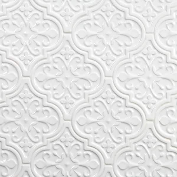 Ivy Hill Tile Vintage Florid Lantern White 6-1/4 in. x 7-1/4 in. Ceramic Wall Tile (30-Pieces 4.8 sq. ft. / Box)