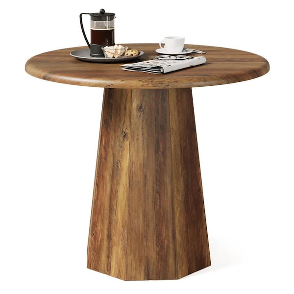 Drak Brown Wood 31.5 in. Round Pedestal Base Dining Table Seats 4 for Cafe, Dining Room, Kitchen, Apartment