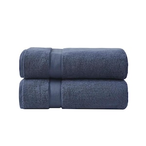 2-Piece Dark Blue Cotton Bath Sheet Set, Highly Absorbent Cotton Bathroom Decor, Low Linting and Fade Resistant