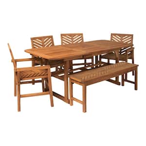 Brown 6-Piece Extendable Wood Outdoor Patio Dining Set