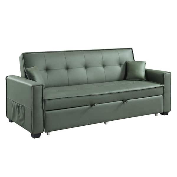 HomeRoots Amelia 82 in. Rolled Arm Velvet Rectangle Nailhead Trim Sofa in Green