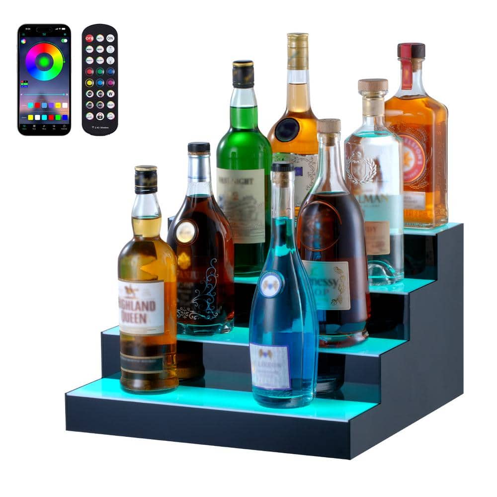16-Inch Multicolor LED Lighted 4-Tier Acrylic Liquor Bottle Display