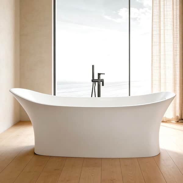 71 in. x 31.5 in. Freestanding Flatbottom Solid Surface Soaking Bathtub in Matte White