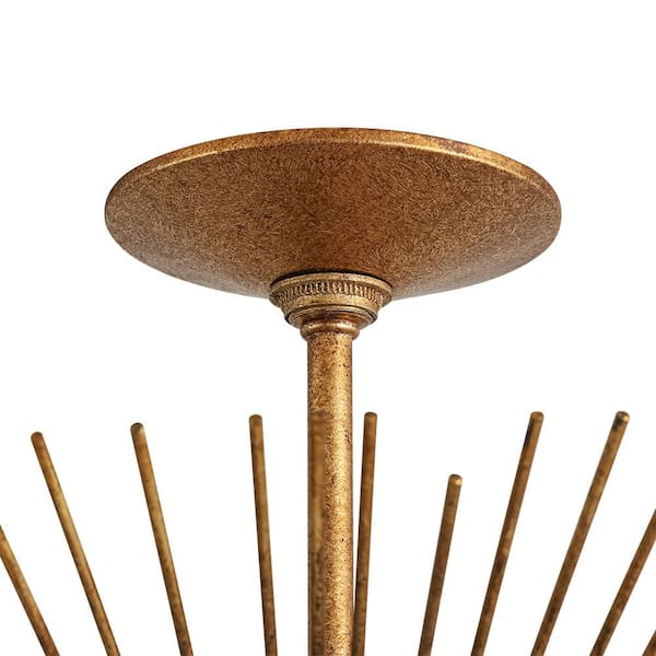 HUOKU Dopul 3-Light 17 in.W Distressed Gold Semi-Flush Mount Cone