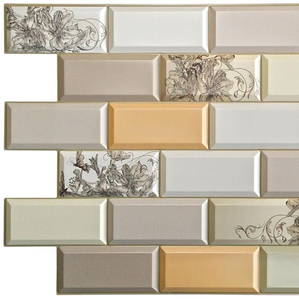 3D Falkirk Retro 38 in. x 19 in. White Beige Green Orange Faux Bricks Flowers PVC Decorative Wall Paneling (10-Pack)