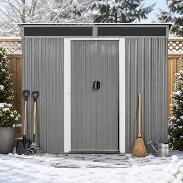 Outdoor Tool Shed 8 ft. W x 6 ft. D Metal Shed with Foundation and Door Gray(48 sq. ft. )