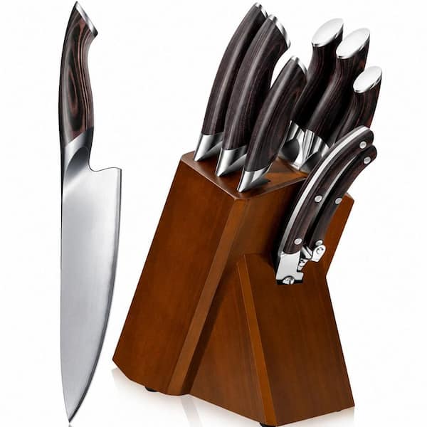 8-Piece High Carbon Stainless Steel Japanese Knife Set with Hardwood Block and Kitchen Shears