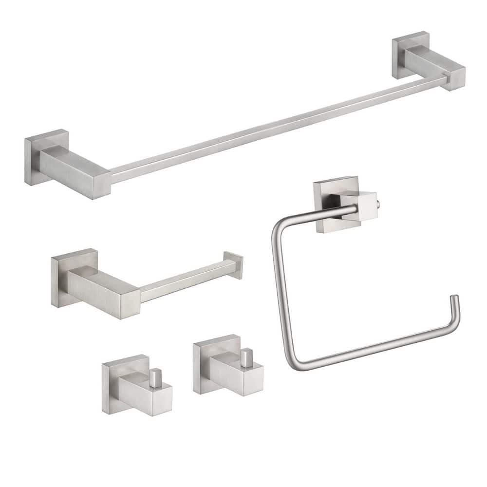 5-Piece Bathroom Hardware Set with Towel/Robe Hook Toilet Paper Holder Towel Ring Towel Bar/Rack in Brushed Nickel price history on PriceWatchPro