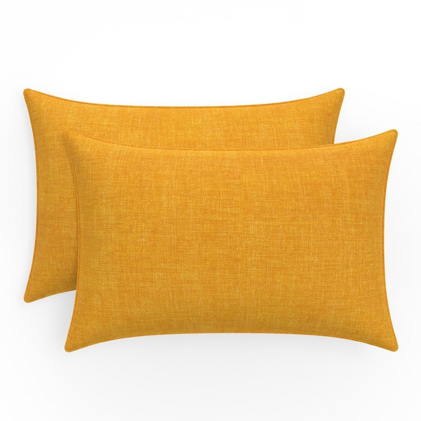 Pillow Perfect Solid Twill 18.5 in W x 5 in H Outdoor Lumbar Throw Pillows 2-Count in Yellow Splash