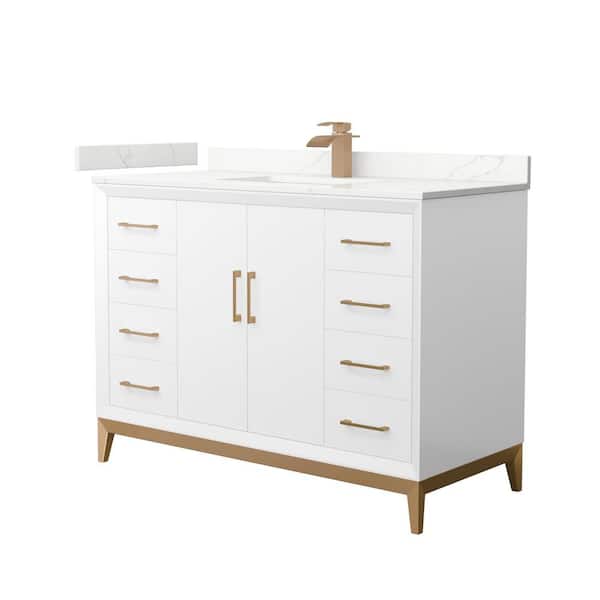 Wyndham Collection Amici 48 in. W x 22 in. D x 35.25 in. H Single Bath Vanity in White with Giotto Quartz Top