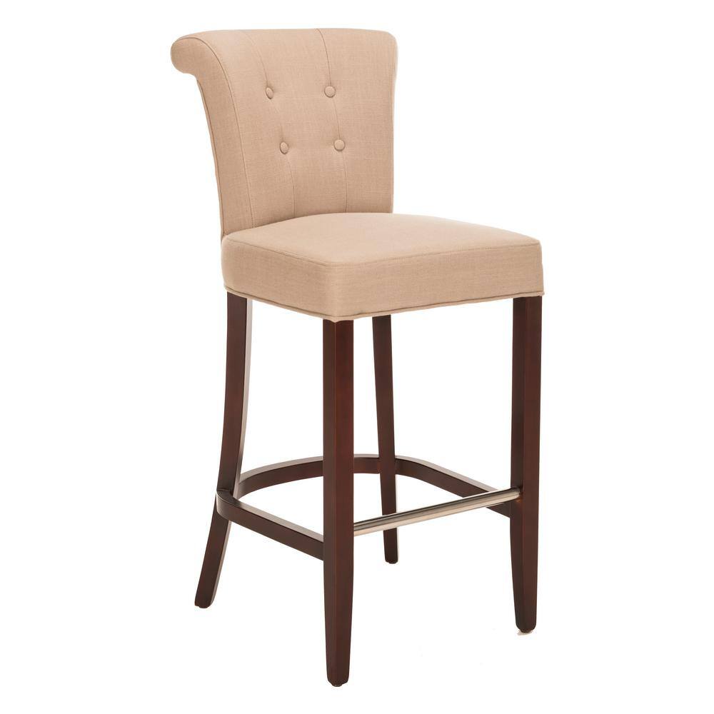 Transitional True Taupe Linen Blend Bar Stool with Cherry Mahogany Frame