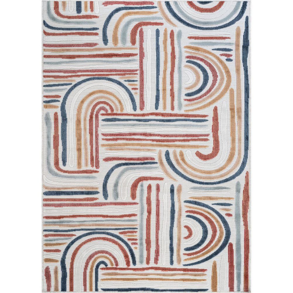 Arcadia Multi 6 ft. x 9 ft. Washable Abstract Indoor Outdoor Area Rug ...