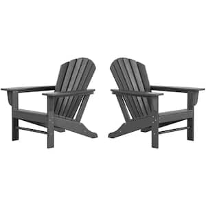 Mason Gray Poly Plastic Outdoor Patio Classic Adirondack Chair, Fire Pit Chair (Set of 2)