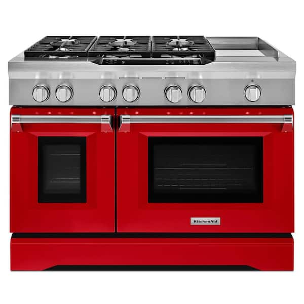 KitchenAid 6.3 cu. ft. Double Oven Dual Fuel Commercial-Style Range with Griddle in Signature Red