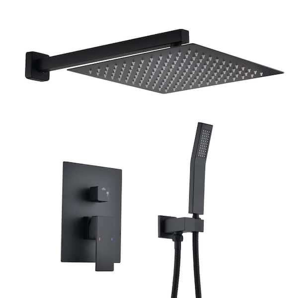 Utopia 4niture Fei Single-Handle 2-Spray 12 in. Square Wall Mount High Pressure Shower Faucet in Matte Black (Valve Included)