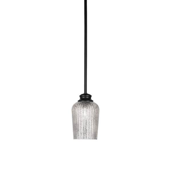 Unbranded Peabody 60-Watt 1-Light Matte Black Pendant Light with 5 in. Silver Textured Glass Shade and No Bulb Included